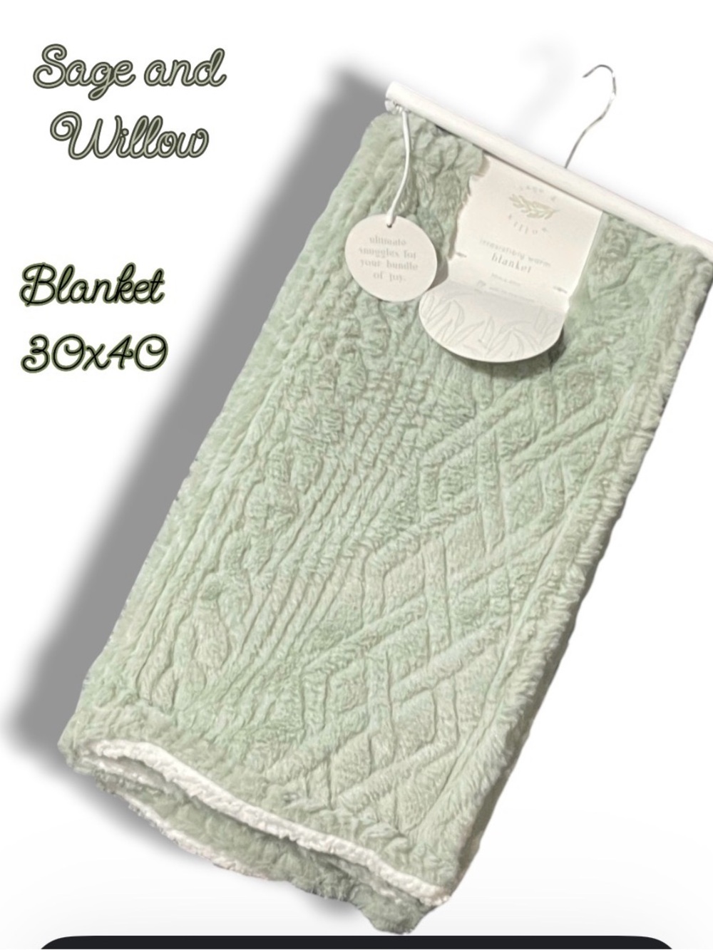 Sage and Willow Sage Green Cable Knit Baby Blanket Fluffy Plush 30x40